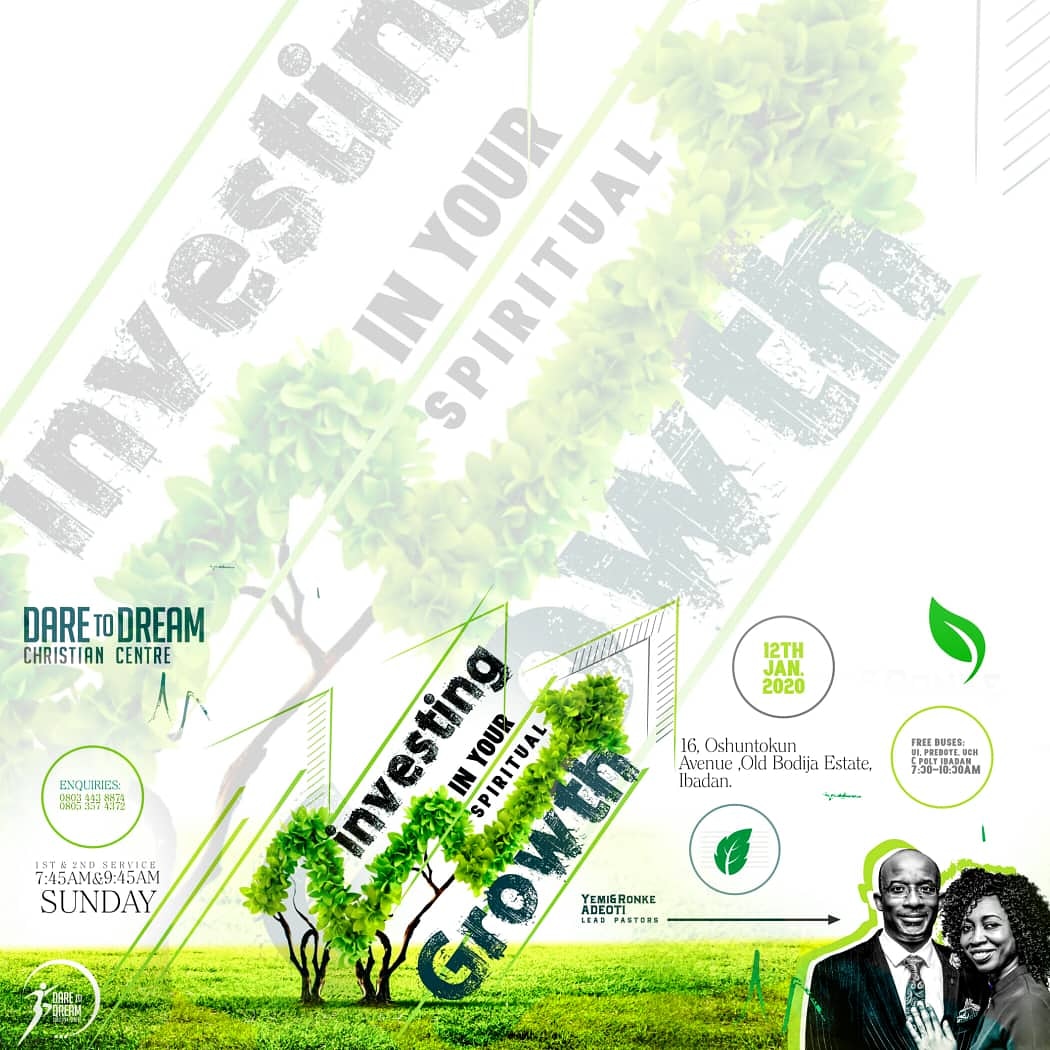 daretodreamcc's tweet photo. Growth is a process and an intentional investment. Join us tomorrow at 7:45am or 9:45am as we learn how to invest in our spiritual growth. 
16, Oshuntokun Avenue, Old Bodija, Ibadan.

#SupernaturalUpgrade 
#DDCC https://t.co/7AF0SISjjq