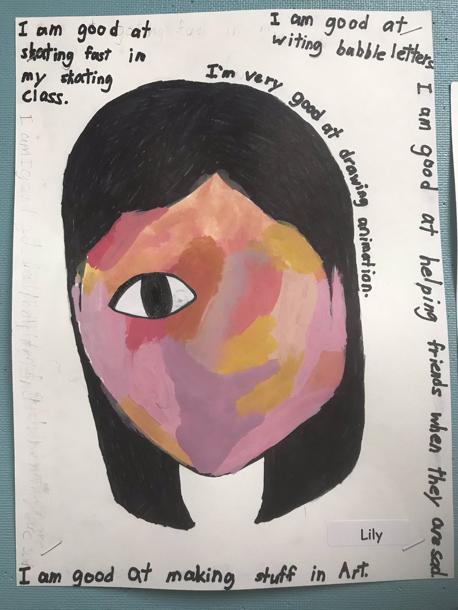 wegner_cindy's tweet photo. Shout out to @_alicuthbert for sharing this idea. Students created artwork inspired by the book We are All Wonders. They reflected on their own gifts and talents and also heard what their classmates thought was special about them. Great way to start a new year 🧡 @School_CC https://t.co/K9JtSE4W0N
