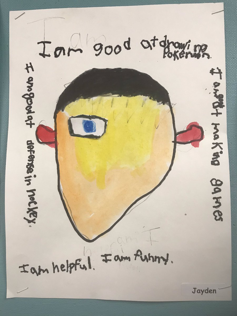 wegner_cindy's tweet photo. Shout out to @_alicuthbert for sharing this idea. Students created artwork inspired by the book We are All Wonders. They reflected on their own gifts and talents and also heard what their classmates thought was special about them. Great way to start a new year 🧡 @School_CC https://t.co/K9JtSE4W0N