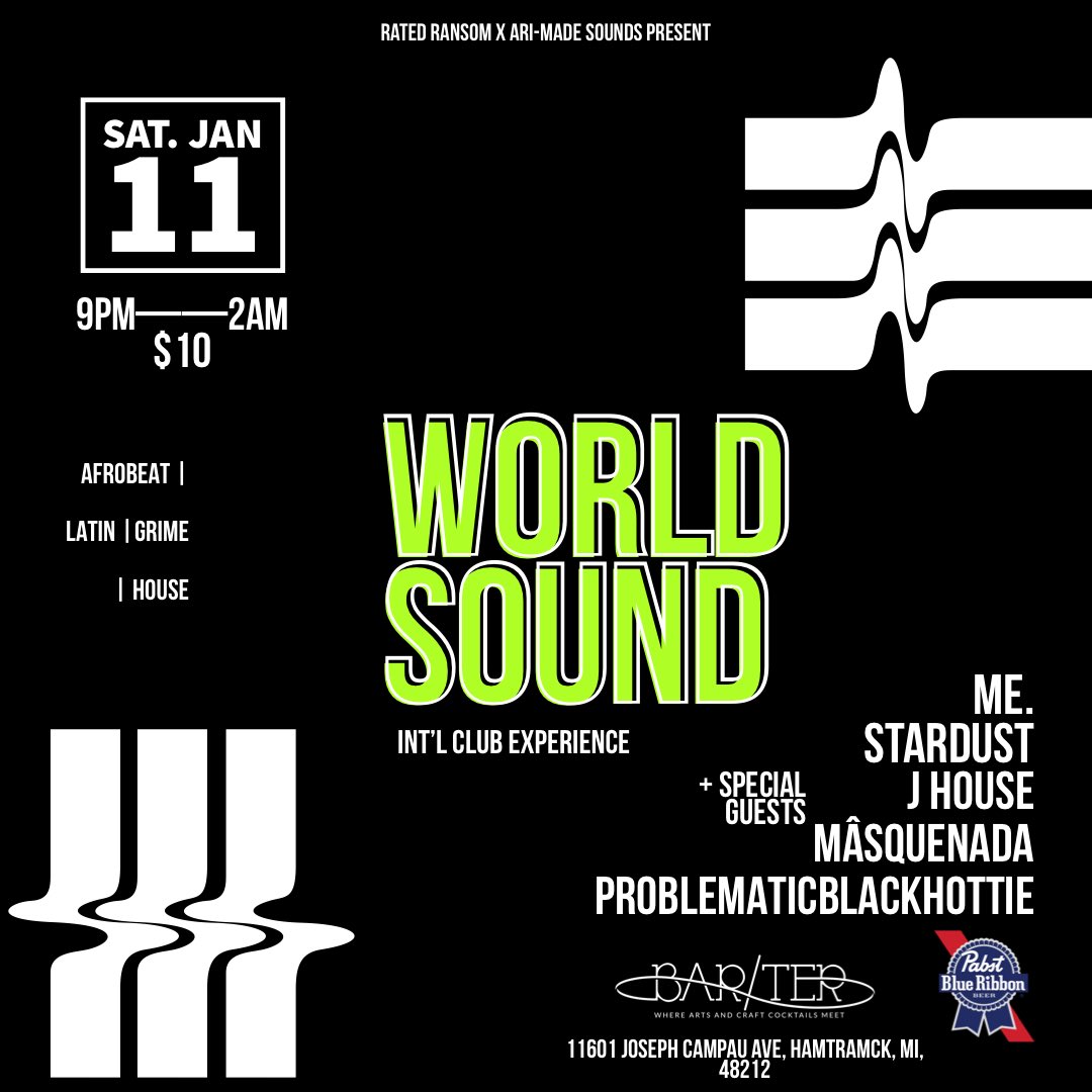 DonavanGlover's tweet image. TONIGHT #WORLDSOUND #DETROIT Pull Up! 
 @barterdetroit // @stardust99_ @problematicblackhottie @_beele @jfromhouseparty @metheproducer // @pabstblueribbon // food by @buddah_foods_llc 
11601 Joseph Campau, Hamtramck
#detroit #hamtramck