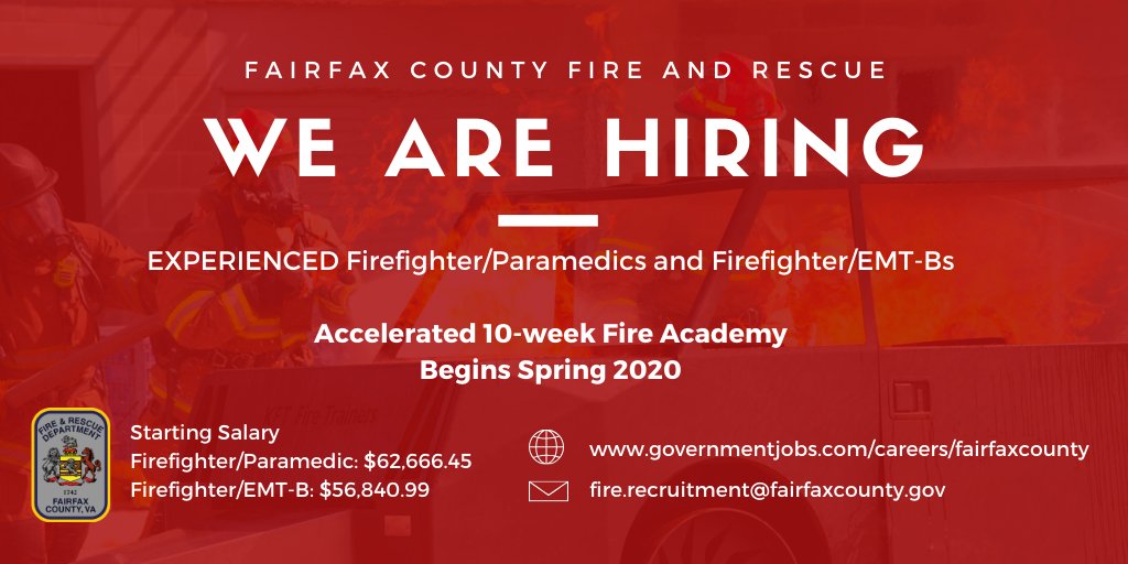 ffxfirerescue's tweet photo. Are you an EXPERIENCED Firefighter/Paramedic or Firefighter/EMT-B? #FCFRD is offering an accelerated 10-week academy for those with previous experience. For more info and to apply: https://t.co/kgpRl2TtMt
Please share with anyone you know who might want to #JoinTeamFCFRD. https://t.co/fBCeYCd1Qr