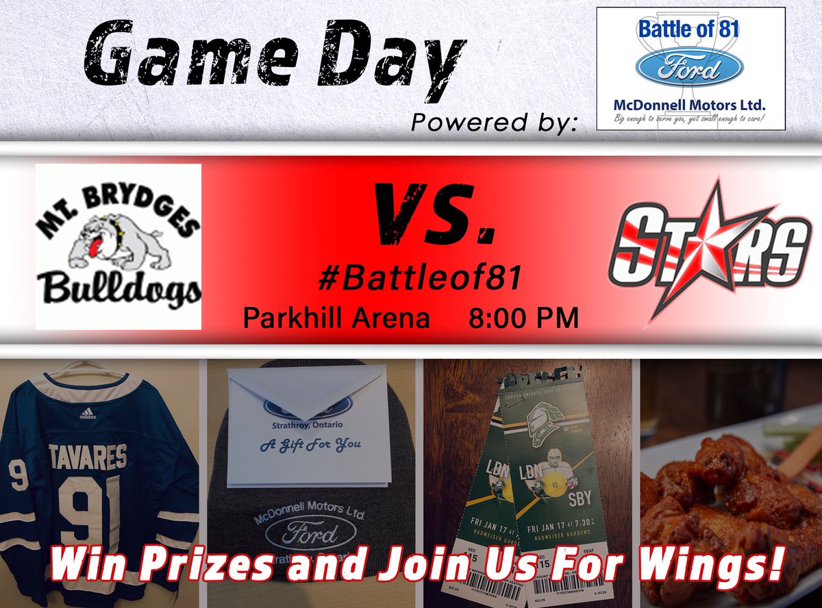 NMStarsHockey's tweet photo. 🏒It’s Game Day!!🏒
Join the Stars as we take on @BrydgesBulldogs in Parkhill for Game 4 of the #battleof81 powered by McDonnell Motors
🎁tnight is your chance to win awesome prizes!!
🍗Join us after the game for wing night at The Goal Post.
#nmstars #starstruck #gostars https://t.co/oM4DMY5m4e