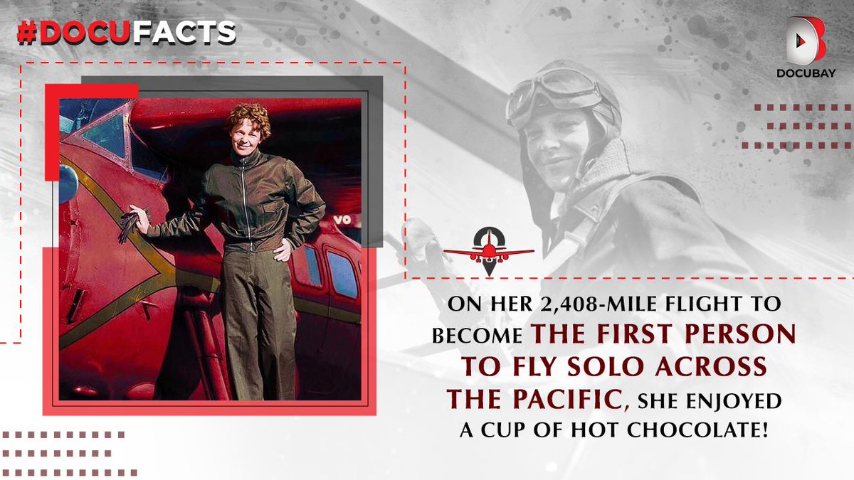 onetribedocubay's tweet photo. #OnThisDay in 1935, #AmeliaEarhart became the first person to fly solo across the Pacific from Honolulu to #California. Here are some lesser-known #DocuFacts about this ground-breaking feminist icon. #DocuBay 
#streamingdocumentaries #OneTribe #didyouknow #facts #fridayfacts https://t.co/oR78xKZaL1