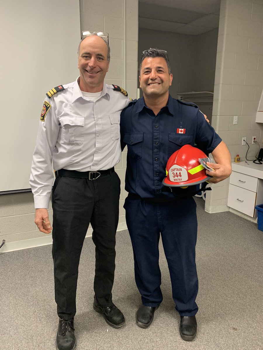 WPFFAL2036's tweet photo. Congratulations to Brother Sotiriou on his promotion to Acting Captain and his first shift in charge today. His helmet presented by B1 Platoon chief Mike P. Be safe! @opffa @IAFFCanada @WhitbyFire @TownofWhitby https://t.co/bcTVuFQUOe