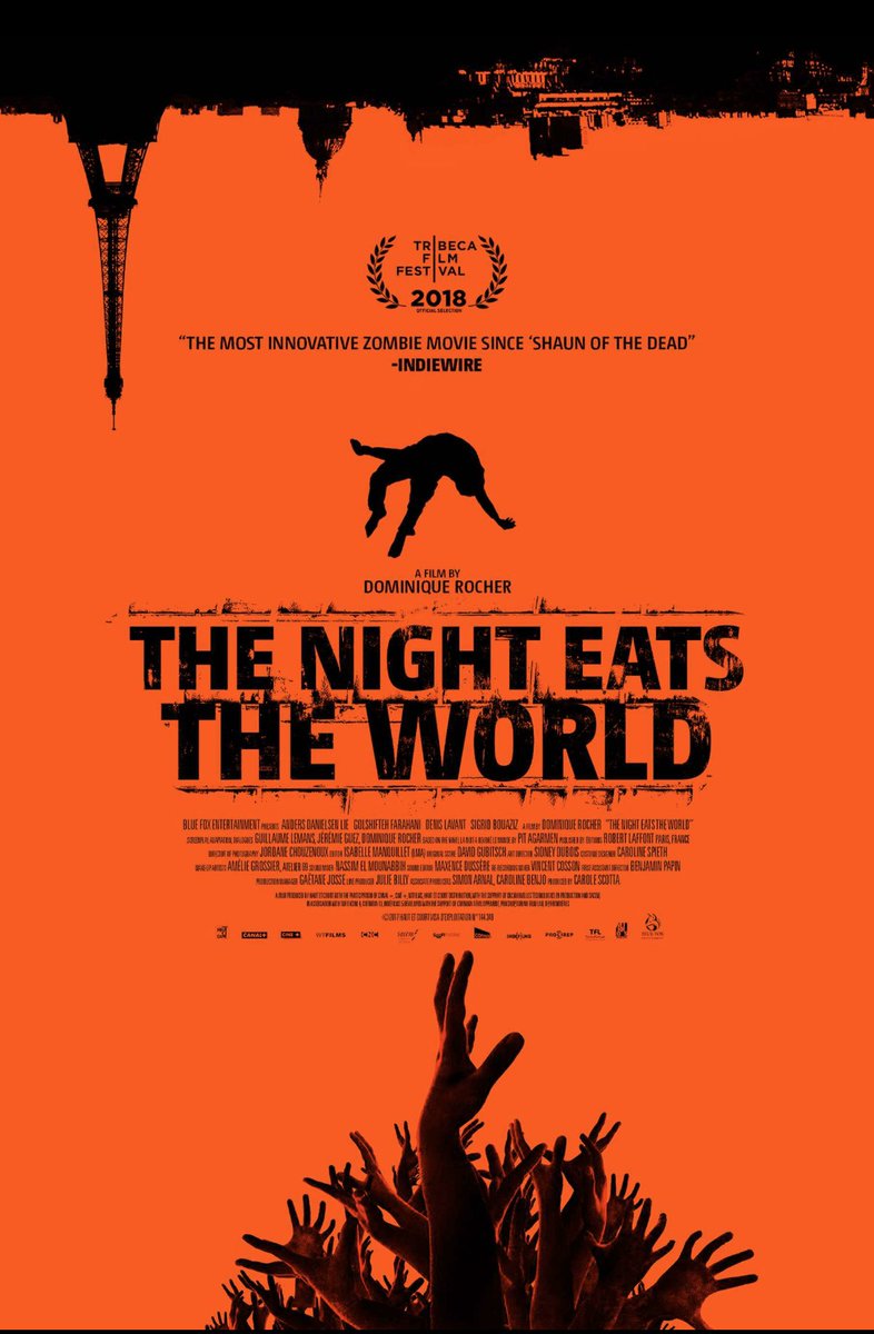 57. The Night Eats The World (2018)Absolutely beautiful and quietly brilliant french zombie film as a young man wakes up from a party in Paris to find the city overrun with undead. Silence and sound used to full effect with completely silent zombies and lots of isolation