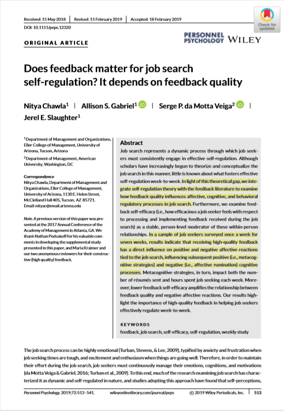 resultura's tweet photo. Have you ever thought about the quality of feecback your are receiving?

Receiving high-quality feedback has a direct infleunce on positive and negative reactions tied to the job research. https://t.co/IcJ5IXuH8P