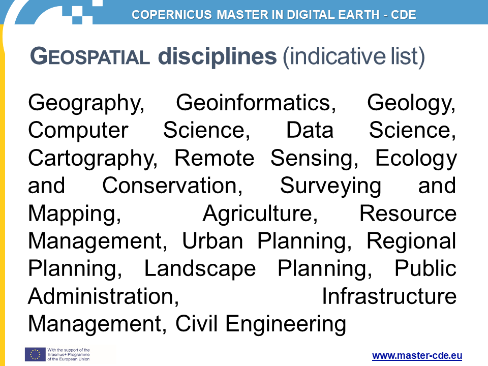 YOUR #APPLICATION to #Copernicus Master in #DigitalEarth. - Please TAKE NOTE - only candidates who will submit #all required #documents and #complete the #applicationform will be eligible for consideration.

master-cde.eu/admission/comp…