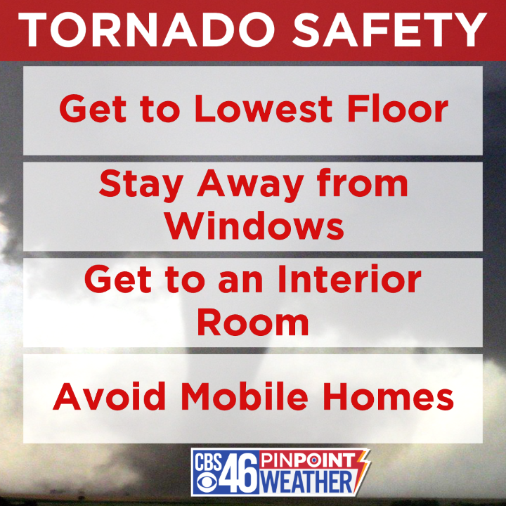 ATLNewsFirst's tweet photo. Severe Weather Watch: Everything you need to know when a tornado warning is issued, the difference between a watch and warning and what you should do during a tornado warning. #CBS46 #gastorms #gawx https://t.co/hlJb6VKss1