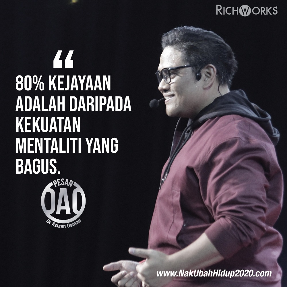 AzizanOfficial's tweet photo. Sebenarnya penghalang paling besar kejayaan seseorang adalah mindset dirinya sendiri...
https://t.co/ALPhko78MH
#AzizanOsman
#PesanDAO
#Resultmatters
#NUH2020
#TeamRichWorks
#NakUbahHidup2020
#BolehKeNakUbahHidup
#ForThingsToChangeIMustChangeFirst https://t.co/3YOkTVjgnn