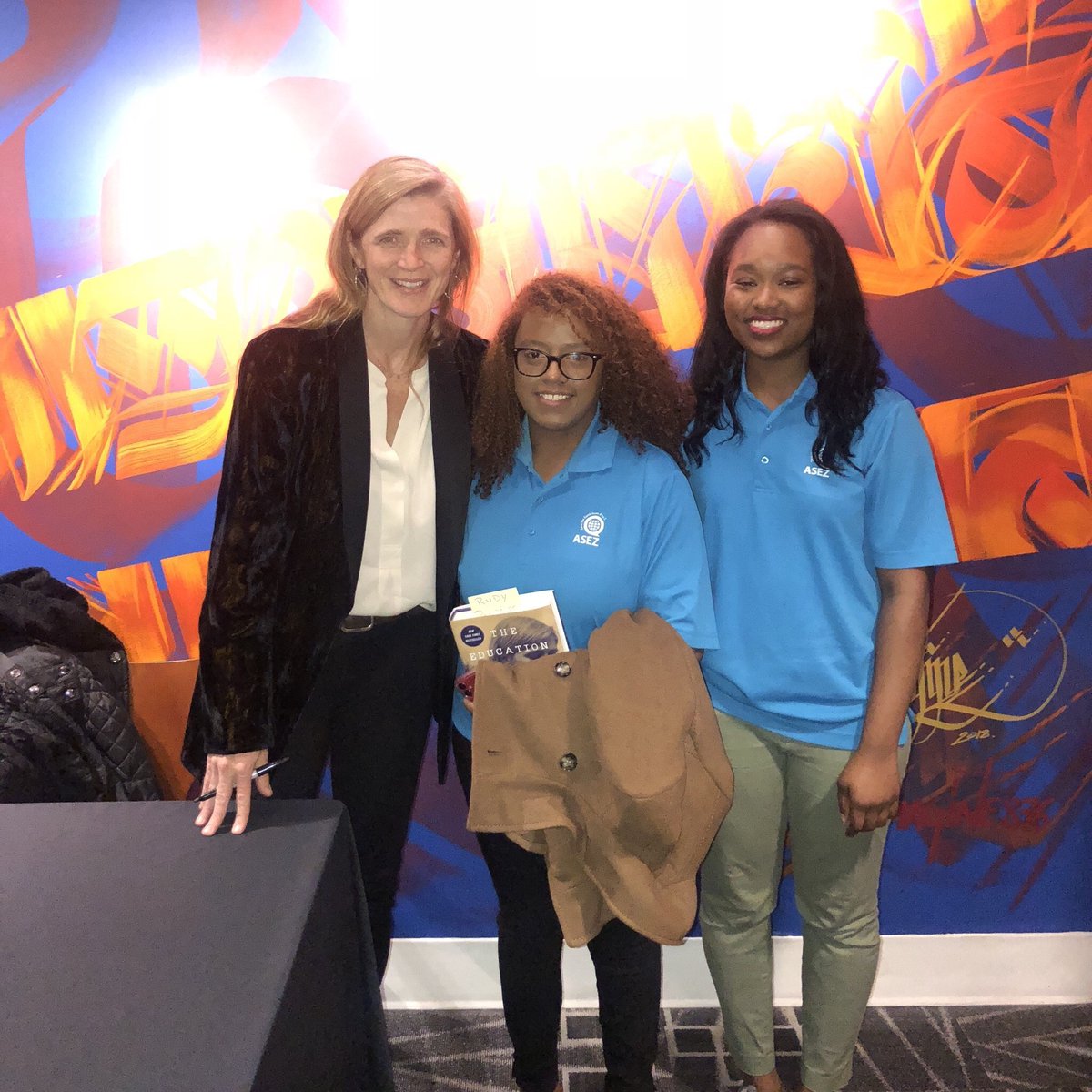 ASEZ_EastCoast's tweet photo. Yesterday was an inspiring day at Northeastern University! It was great to connect with former @UN Ambassador @SamanthaJPower! Thank you for showing support to #ASEZ - we look forward to meeting with you soon! Together let's #TakeAction https://t.co/vCt5zVbayt