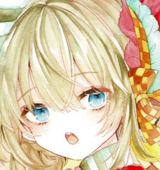 水彩イラスト アナログイラスト 文化人形風少女 おめめ可愛く塗れた もんじ お仕事募集中のイラスト