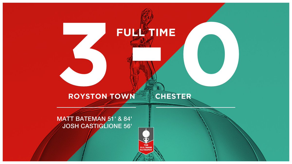 ChesterFC's tweet photo. FULL TIME: @RoystonTownFC 3-0 #ChesterFC.
A very bad day at the office. Congrats to our hosts Royston who fully deserved the victory this afternoon.
#ROYCFC #BuildbaseFATrophy https://t.co/DNQgKuFSXh
