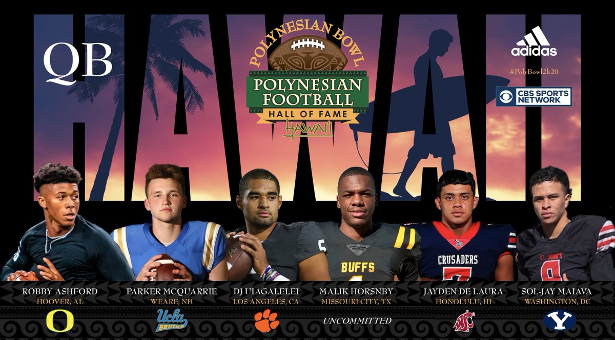 polynesiabowl's tweet photo. THE QUARTERBACKS #PolyBowl2k20 🤙🏽🌴

@robby_ashford 
@PBMcQuarrie 
@DJUiagalelei 
@1MalikH1 
@jayden_delaura 
@jay_4QB 

#3StripeLife 

@gohawaii @DrinkBODYARMOR @RiddellSports @adidasFballUS https://t.co/Xm7RchO4F3