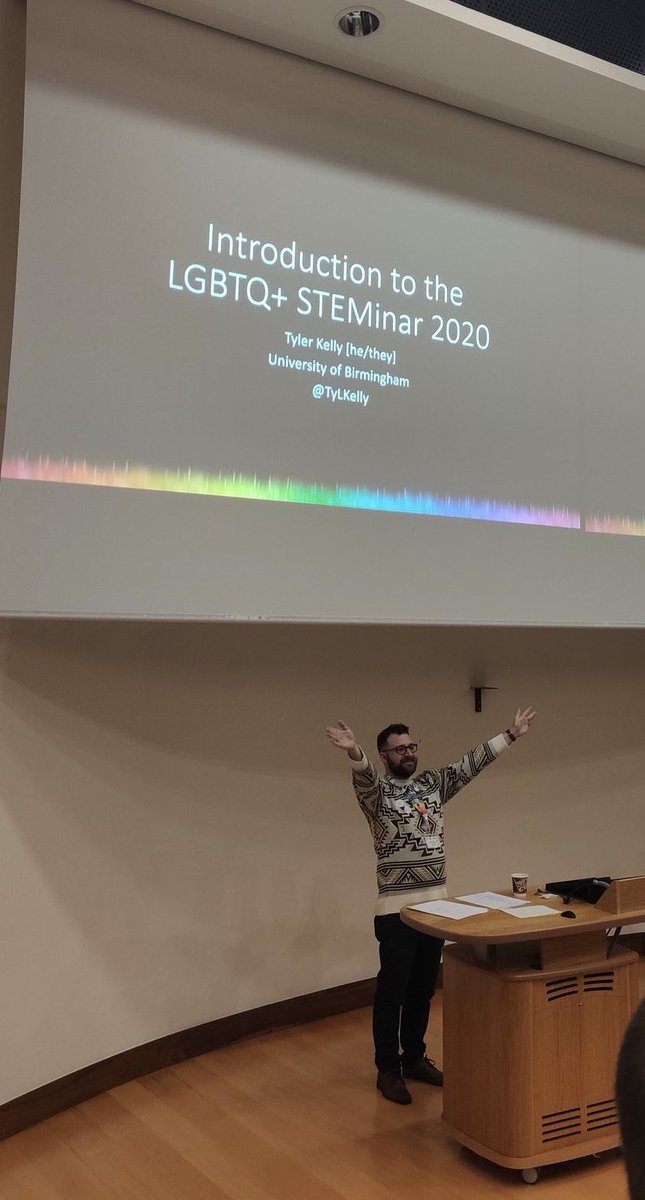 TyLKelly's tweet image. Hi everyone! I’m Tyler, a geometer who studies higher-dimensional spaces using dualities from string theory. I also organised the #lgbtsteminar20 yesterday! I’m also a big Eurovision geek. #LGBTQScience