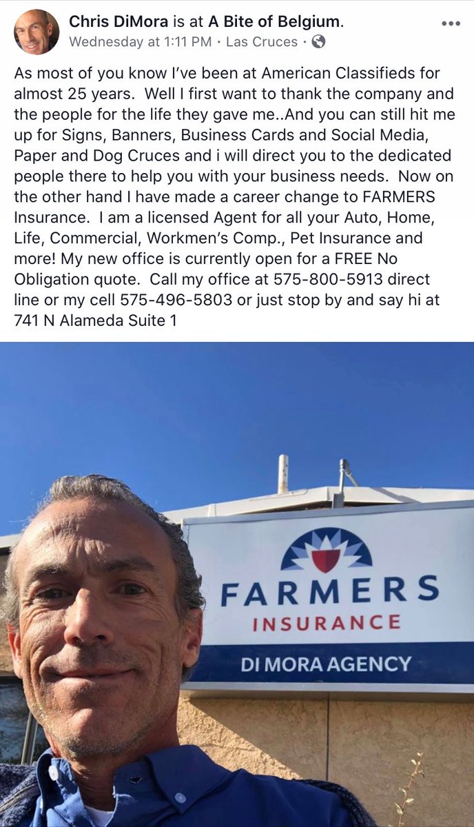 FarmersDist1609's tweet photo. Please give Chris a call or email him 
at: cdimora@farmersagent.com https://t.co/0ExUGX4WLv