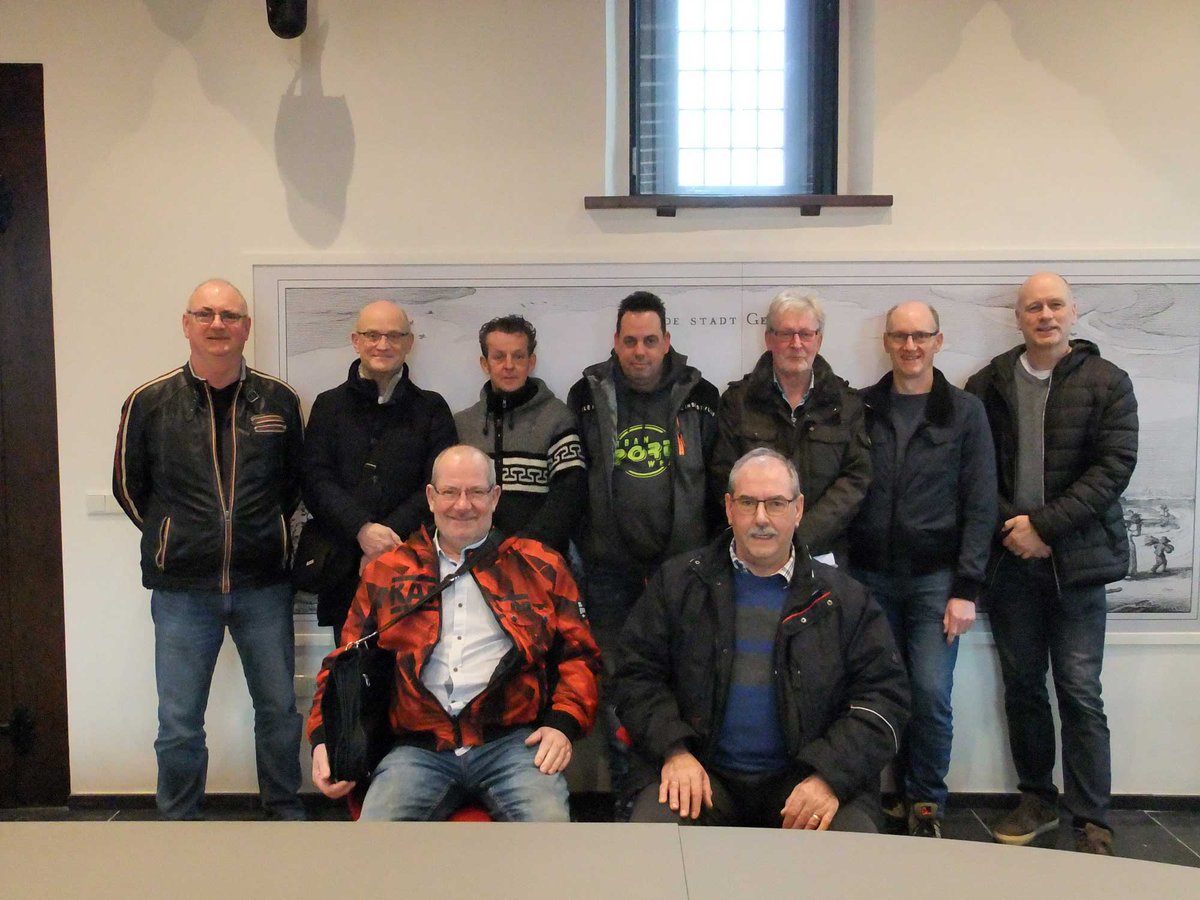 A delegation of the <a href="/PA75OV/">Special Event Station PA75OV</a> team for the preparations of <a href="/pa75ov/">Special Event Station PA75OV</a>.  Top-row, L-R: Leo (PD2LEO), Hans (PA0Q), Milco (support team), Marcel (support team), Ber (DL4BER), John (PA4JAM), Mark (PA3FQK). Bottom-row, L-R: Ger (PD5GB), Hans (PA3ETC). Photographer: Jan (PA2P).