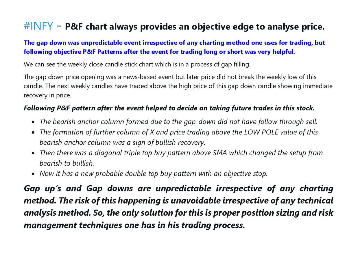 srvithal388's tweet photo. #INFY-P&F chart always provides a objective edge to analyse price. The writ-up is the explanation of systematic approach for trading this stock post the gap-down event. #DefinedgePathshala https://t.co/DytVtFAYT1
