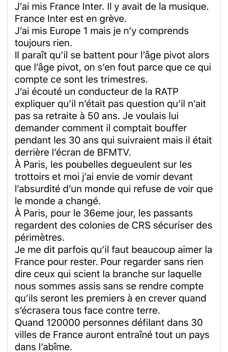 J’ai trouvé ce texte sur Facebook
Je m’y suis retrouvée. 
Cette grève est un désastre. Je suis inquiète pour l’économie du pays, pour l’avenir des jeunes qui eux, s’inquiètent pour l’ #Australie 
Les préoccupations ne sont pas toutes les mêmes #vismaviedentrepreneuse