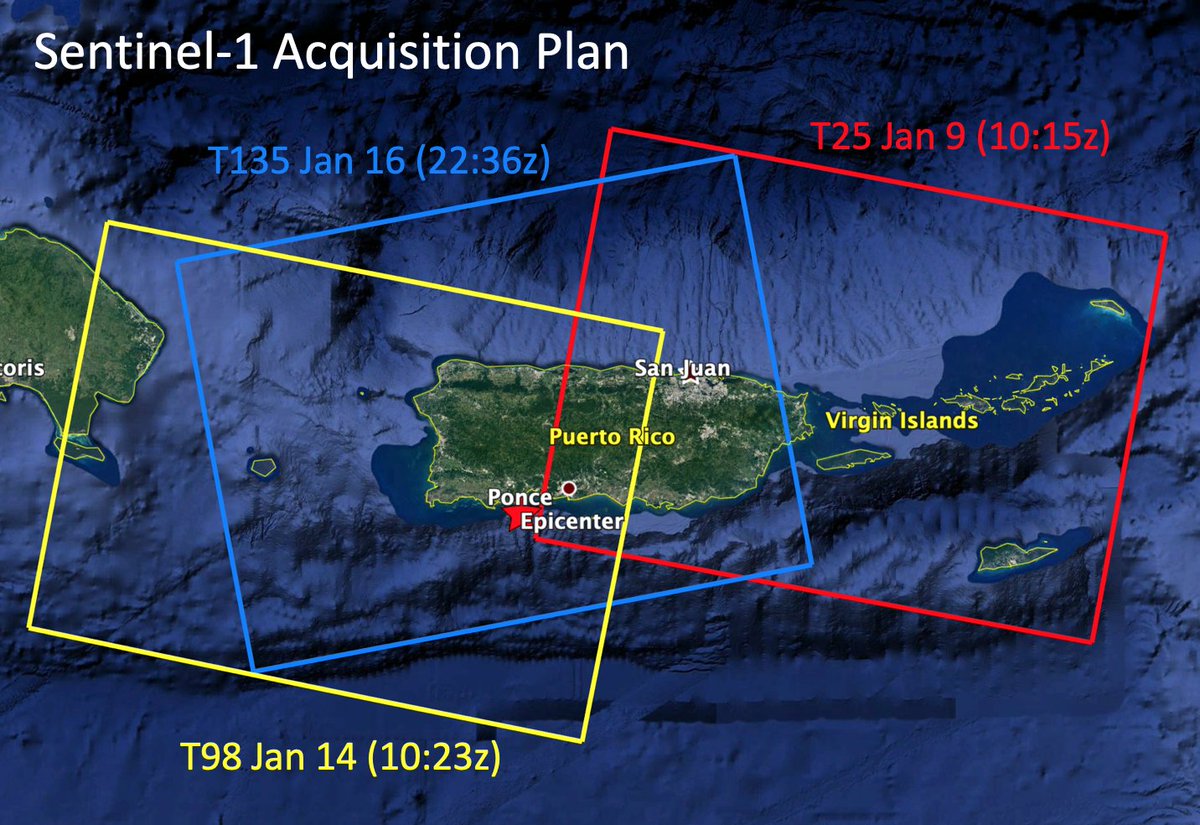 Map of Puerto Rico with boxes showing Sentinel-1 scene coverage