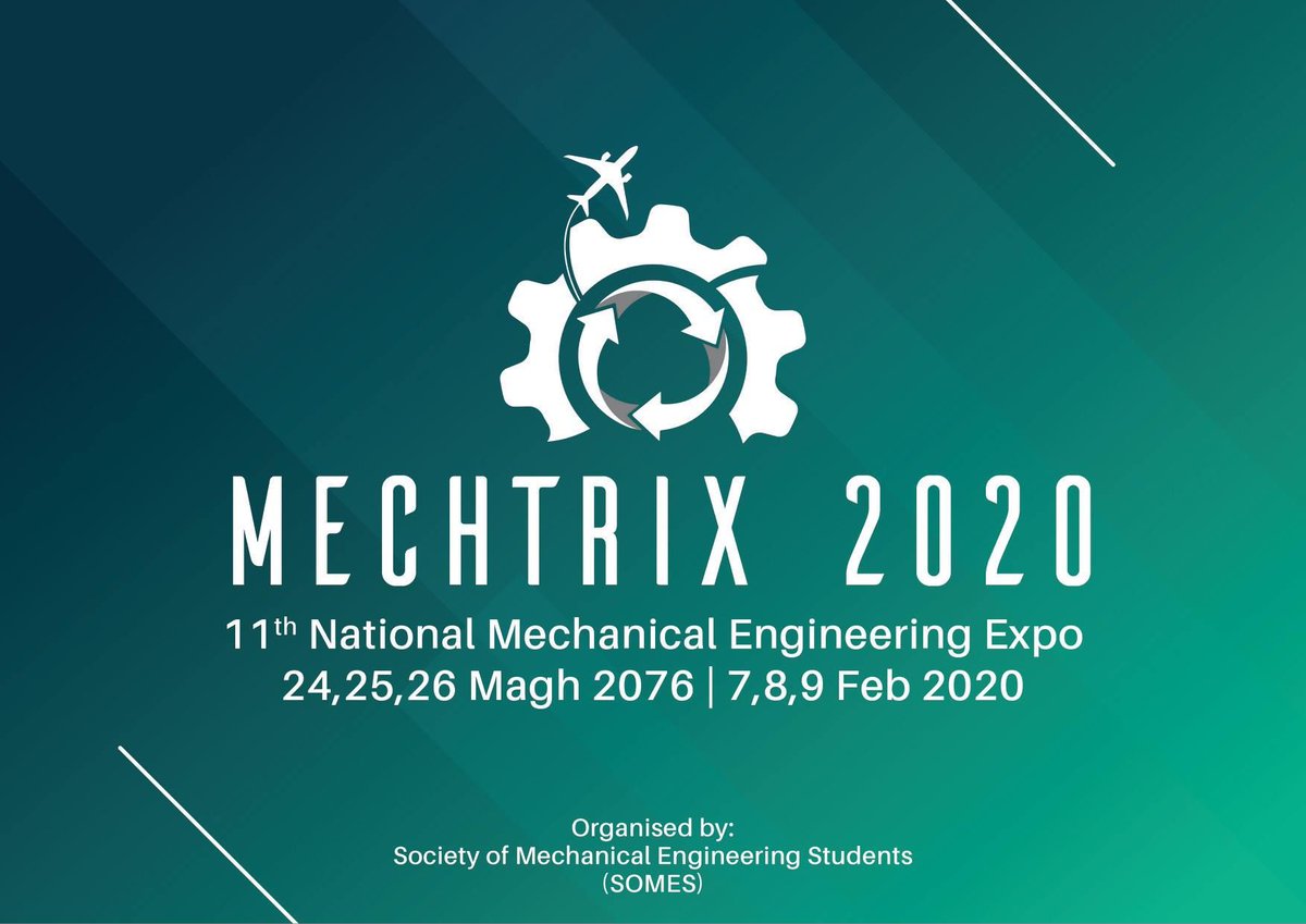 TechPatro's tweet photo. #MechTRIX 2020 is happening on Magh 24th-26th at Pulchowk Campus
"It's the 11th National Mechanical Engineering Expo happening next month...."
Article: https://t.co/hLbz5QYBzF https://t.co/nuOD2wEinQ
