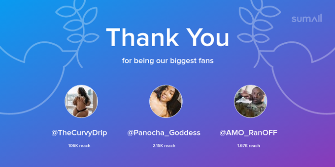 Our biggest fans this week: TheCurvyDrip, Panocha_Goddess, AMO_RanOFF. Thank you! via https://t.co/ZK6GFMeq35