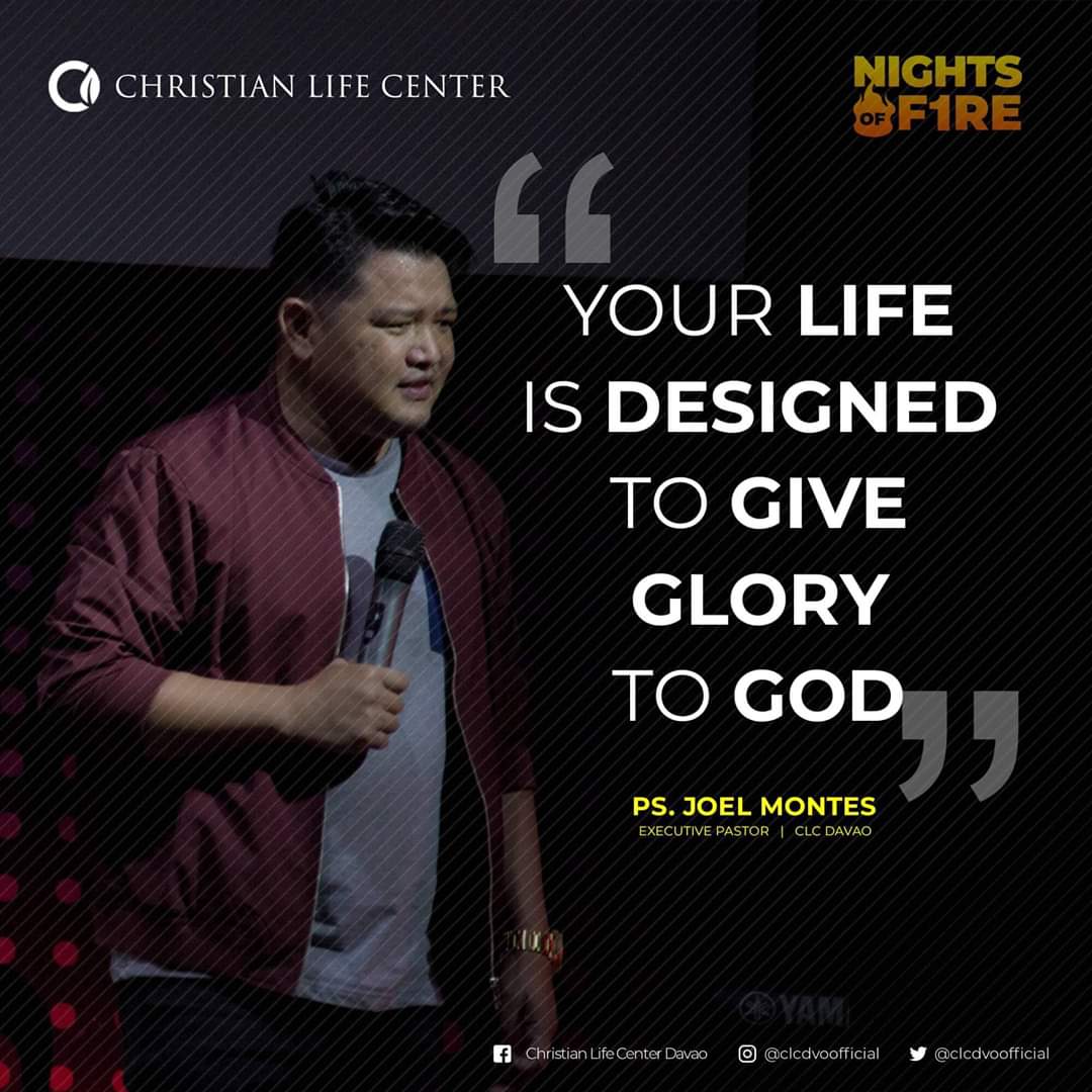 clcdvoofficial's tweet photo. Your life is designed to give glory to God.
- Ps. Joel Montes

#ChristianLifeCenterDavao
#NightsofFIRE
#2020Vision https://t.co/W3JPIOd0vD