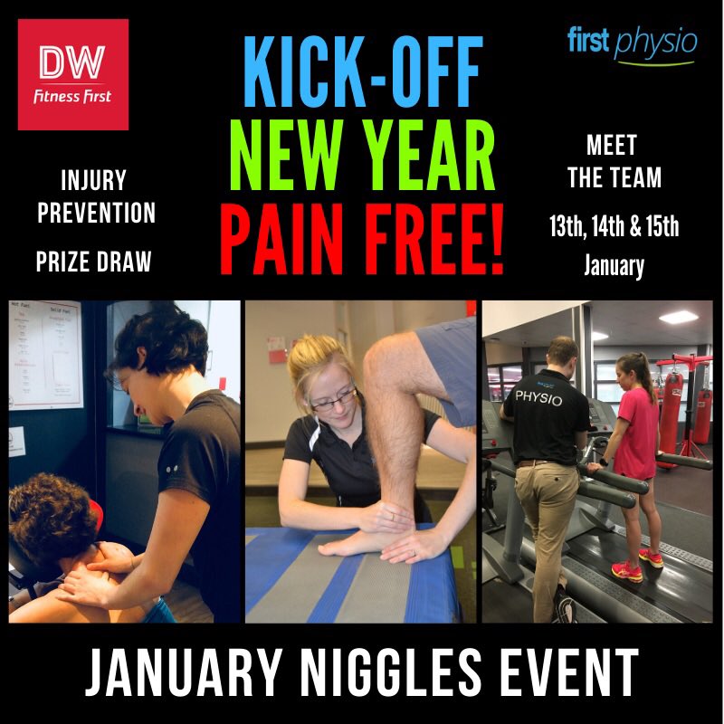 first_physio's tweet photo. January niggles 2020: starts Monday, free advice, taster sessions, access to gym all week free. Open to everyone #physioexeter #sportsmassageexeter #injuryprevention https://t.co/My5eabCBtz