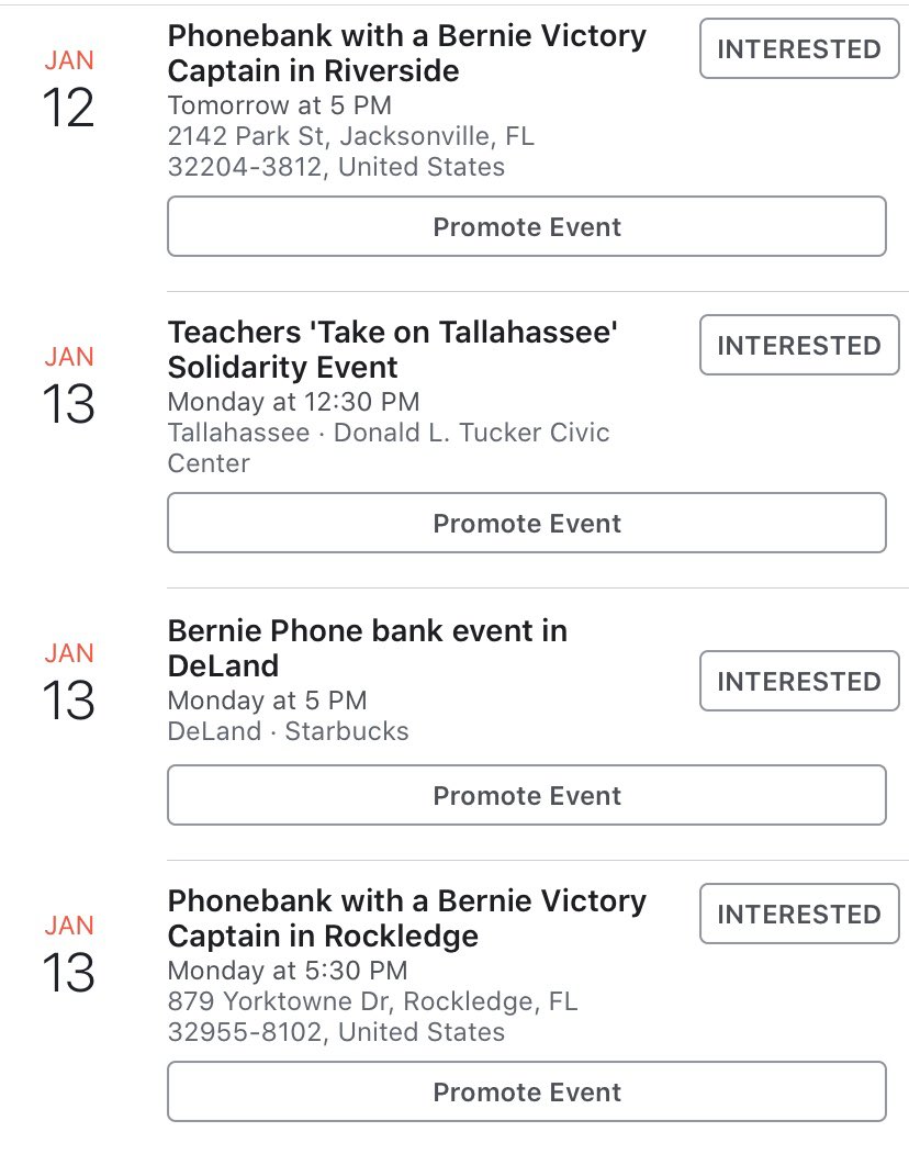 FL4Bernie2020's tweet photo. Volunteer Events for Bernie around Florida this weekend. Now is the time to get involved!🤓🌍💥
#FloridaForBernie #OrganizeForBernie #Miami #Deland #SunnyIsles #CoconutGrove #Jacksonville #Milton #Ormond #Kissimmee #SatelliteBeach #Tallahassee #Rockledge #NorthMiami #DemPrimary https://t.co/MPy1XN6HLW