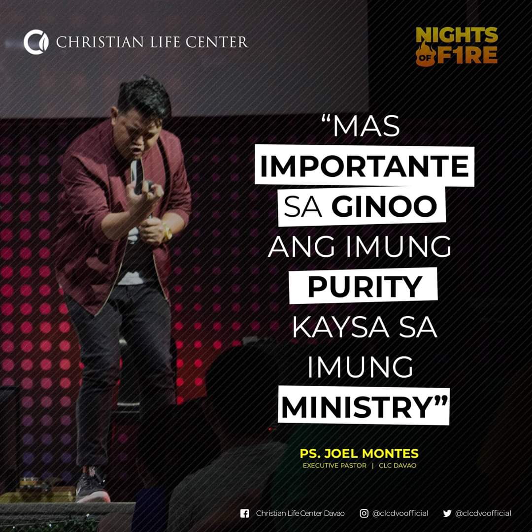 clcdvoofficial's tweet photo. Mas importante sa Ginoo ang imung purity kaysa sa imung ministry. - Ps. Joel Montes

#ChristianLifeCenterDavao
#NightsofFIRE
#2020Vision https://t.co/7EDS6klptk