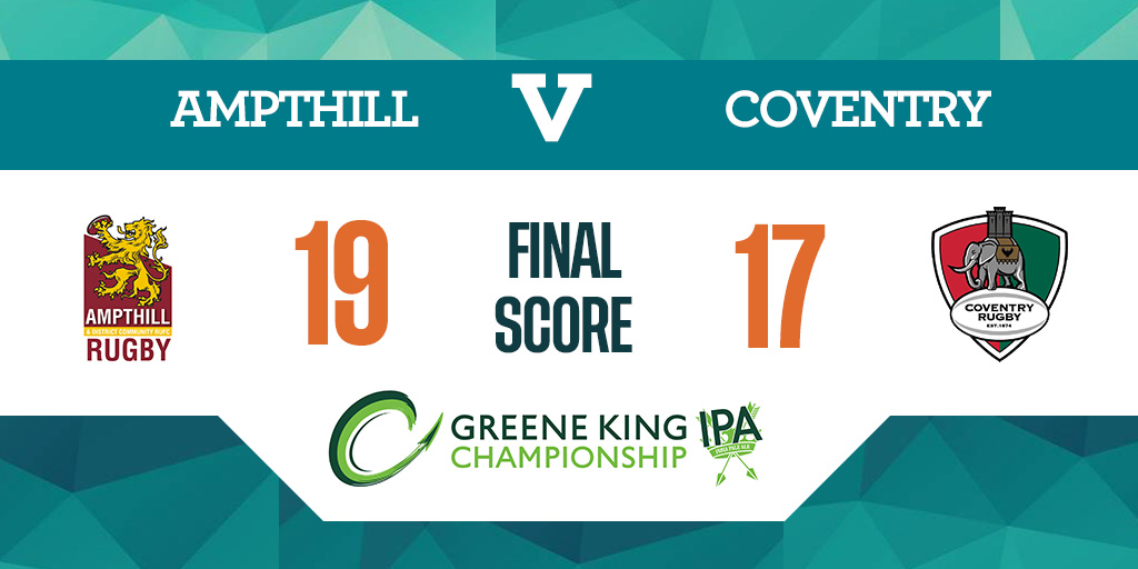 Champrugby's tweet photo. FULL TIME | @AmpthillRufc 19 – 17 @CoventryRugby
#ChampRugby https://t.co/zhec7wHIVW