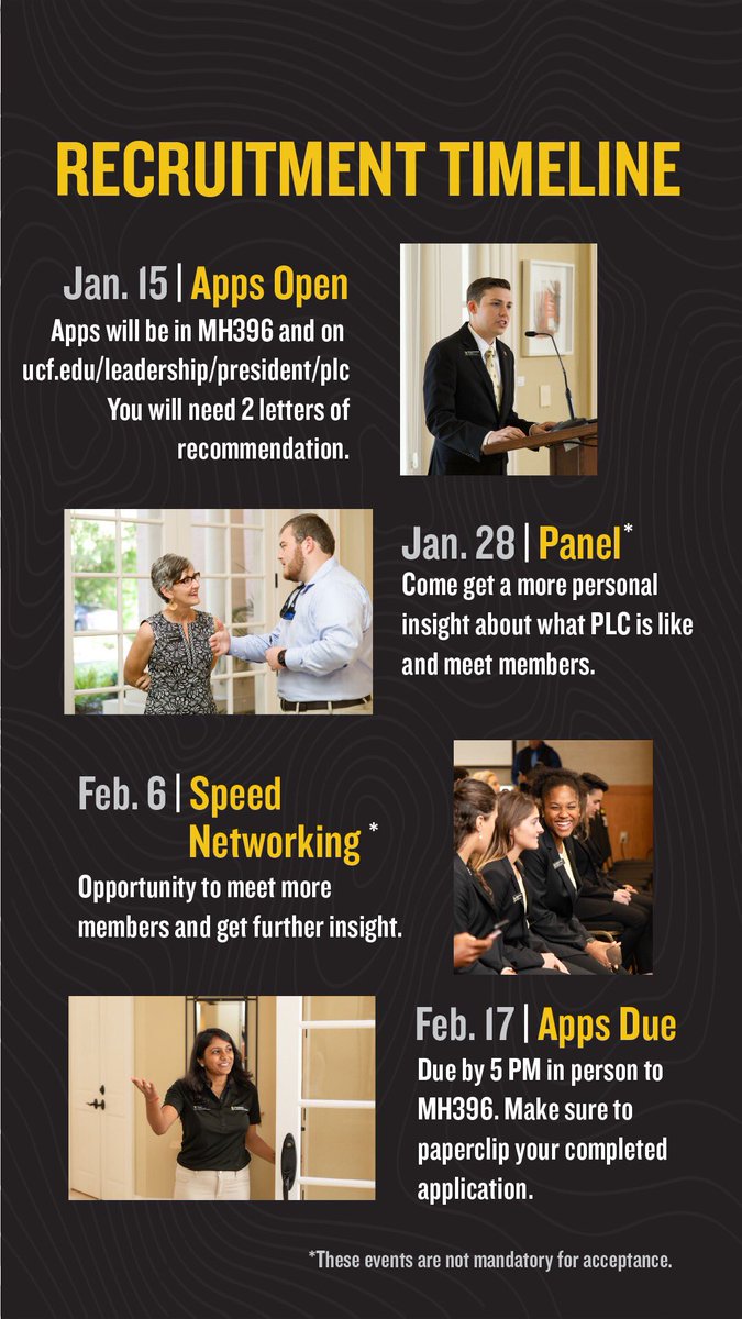 ucfplc's tweet photo. Here’s our recruitment timeline! Apps open January 15th‼️ https://t.co/Xbfyymtgpc