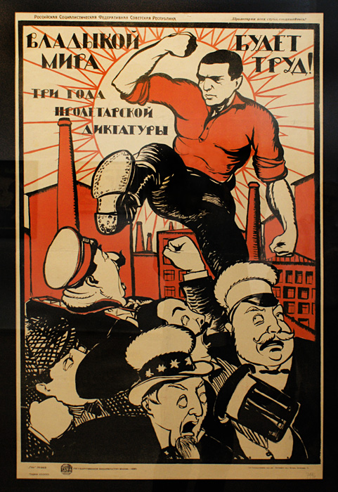 sovietvisuals's tweet photo. "Labour will become the lord of the world! Three years of the proletarian dictatorship" Soviet poster, 1920 https://t.co/8ggPxrqaNw
