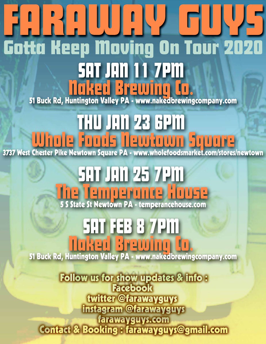 <a href="/FarawayGuys/">Faraway Guys</a> 2020 Moving On tour starts tonight Jan 11 <a href="/nakedbrewing/">Naked Brewing</a> 7PM Rock &amp; Roll ! You don't want to miss Harpdog &amp; Doug's last few shows before they move far away