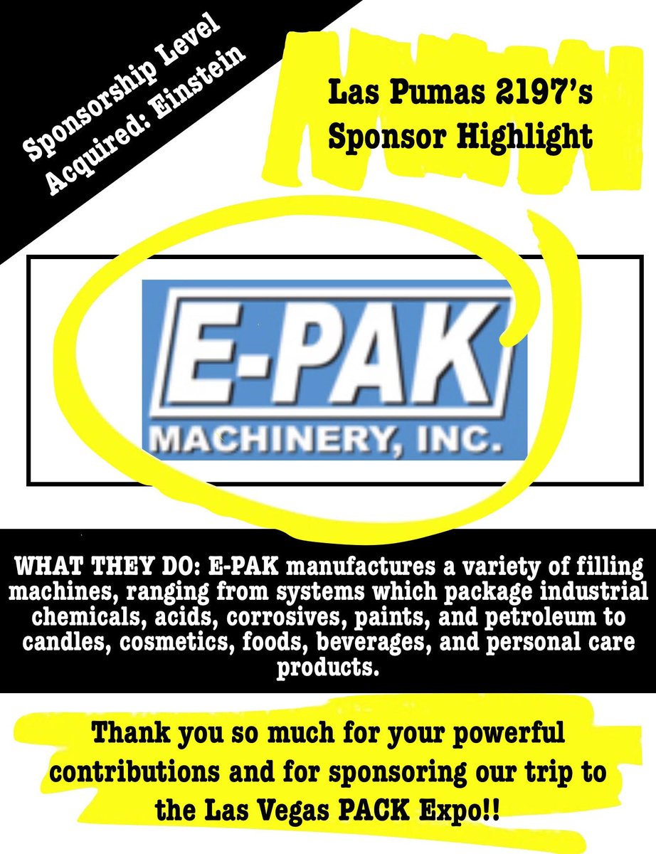 For our second edition of 2197's Sponsor Highlights, we would like to express our immense gratitude to E-PAK Machinery, Inc for all the opportunities that your generosity has provided to our team!