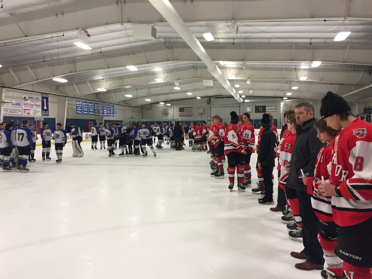 AmeryHockey's tweet photo. Both teams on the ice for Stick It To Cancer Day. Last year ⁦@DCWHockey⁩ raised $2800 for cancer research and we are hopeful we can help them beat that total this year!  Great work boys! https://t.co/oytjGzmUww