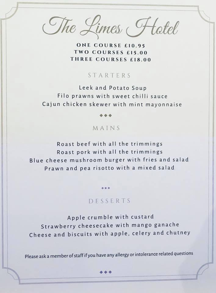 thelimessuffolk's tweet photo. Sunday’s menu!                                              If you would like to book a table please call 01449 798401 https://t.co/pZj8cdhE47