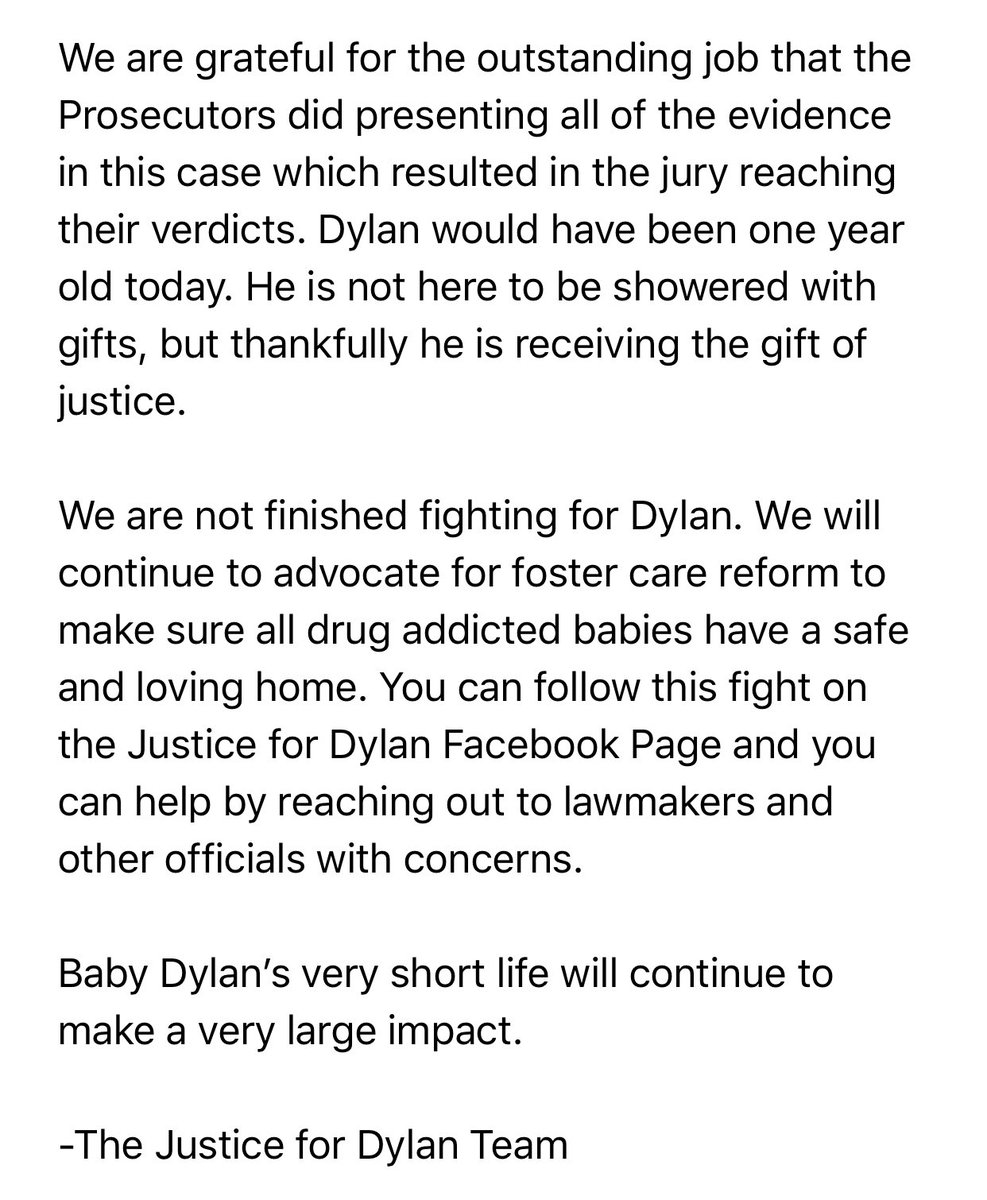 JuliaCourtTV's tweet photo. Statement from #JusticeforDylan group following guilty verdicts:
https://t.co/y70jtz93Lz
#OHvGroves #BabyDylan #JessicaGroves #DanielGroves #TrialTwitter @CourtTV @grinsli https://t.co/ZhFuGt2mqQ