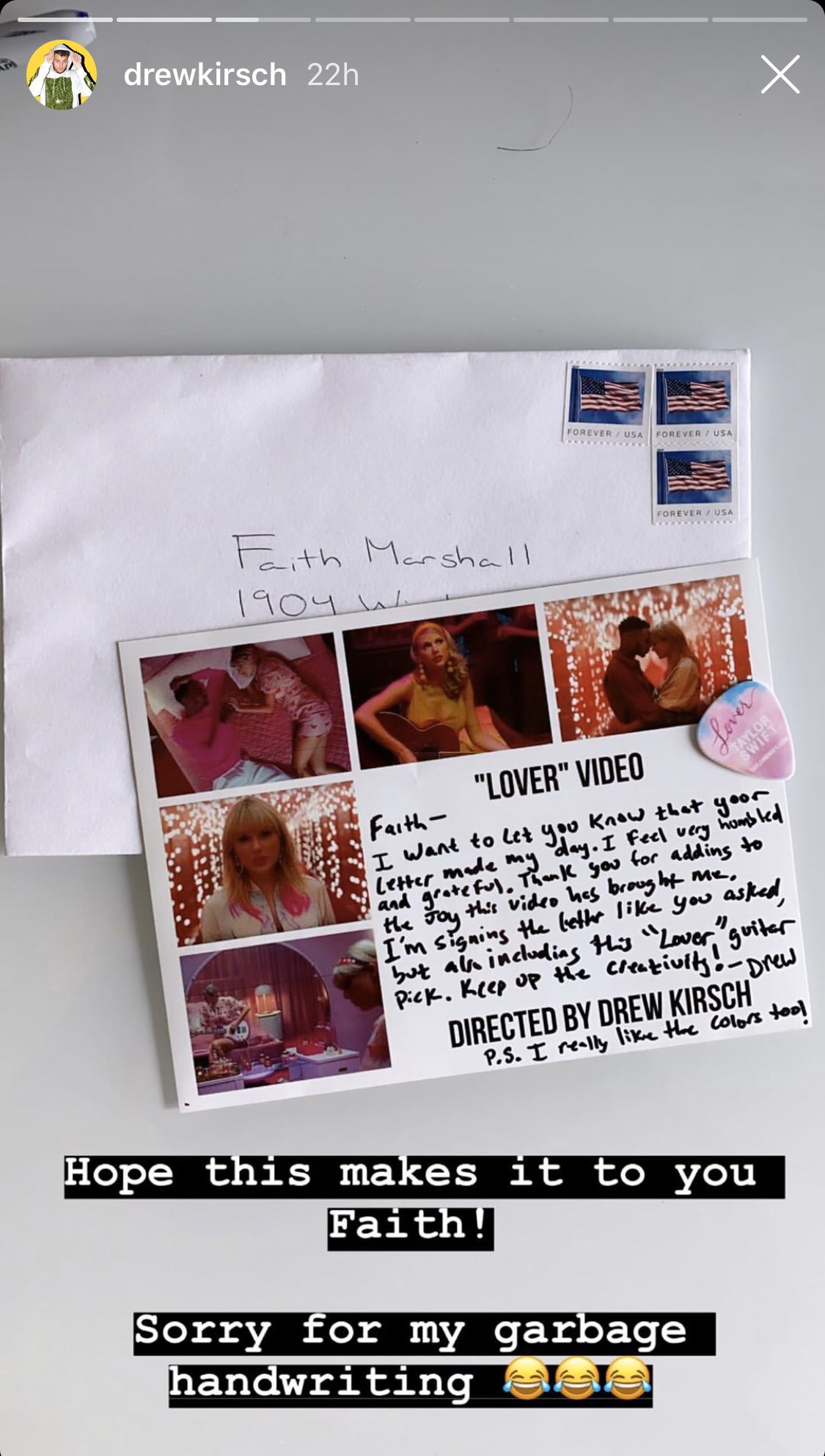 Taylor Swift News Ig Yntcd And Lover Music Video Director Drewkirsch Received Fan Mail From A Swiftie And He Wrote Back Using The Lover Themed Postcard They