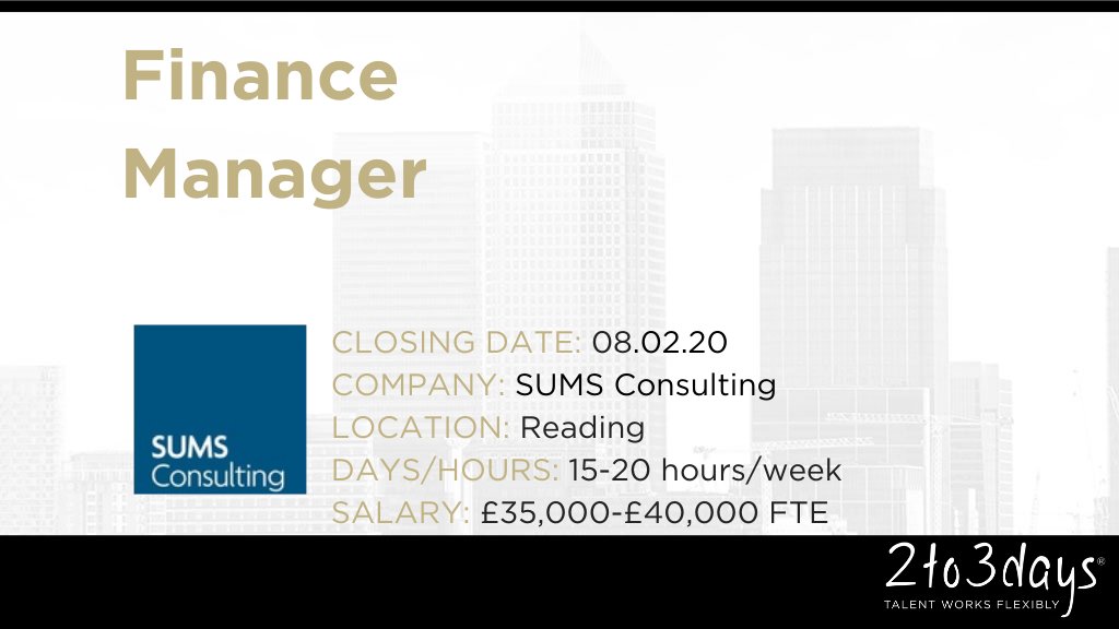 2to3days's tweet photo. *NEW JOB* Another great finance role has just landed! @SUMSConsulting in Reading is looking for you - APPLY NOW or please share! https://t.co/KkIwy4lp9L
#GreatFirmsFlex #FlexibleWorking #WorkThatWorks #FinanceJobs #JobsInReading https://t.co/iqjH1u15gA