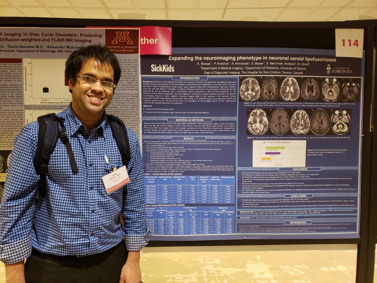 Our neuroradiology fellow Dr Asthik Biswas the proud leading author of this fantastic exhibit on imaging of neuronal ceroid lipofuscinosis, present at #ASPNR20