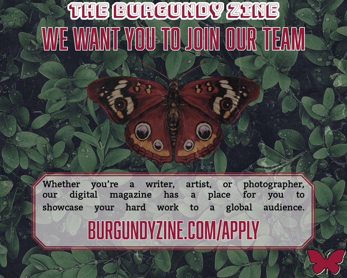BurgundyZine's tweet photo. We Want YOU to Join Our Team! https://t.co/j7U8nij1Zg #lookingforwriters #lookingforartists #lookingforphotographers #bloggerswanted #bloggersrequired #contribute #submit #submissions #submissionsopen #joinourteam #recruiting #talentsearch #writer #artist #photographer https://t.co/hqbwkMvJ77