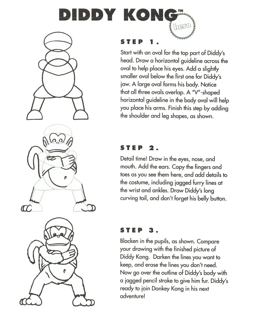 Video Game Art Archive on X: “How to draw Diddy Kong, from the 