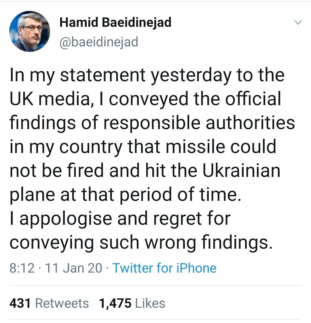 drlukeevans's tweet photo. The Iranian Ambassador to the UK apologies early this morning for getting it wrong, and about a missile. Will #corbyn do the same despite posting this this afternoon? #notacrash https://t.co/lohqoawCHh
