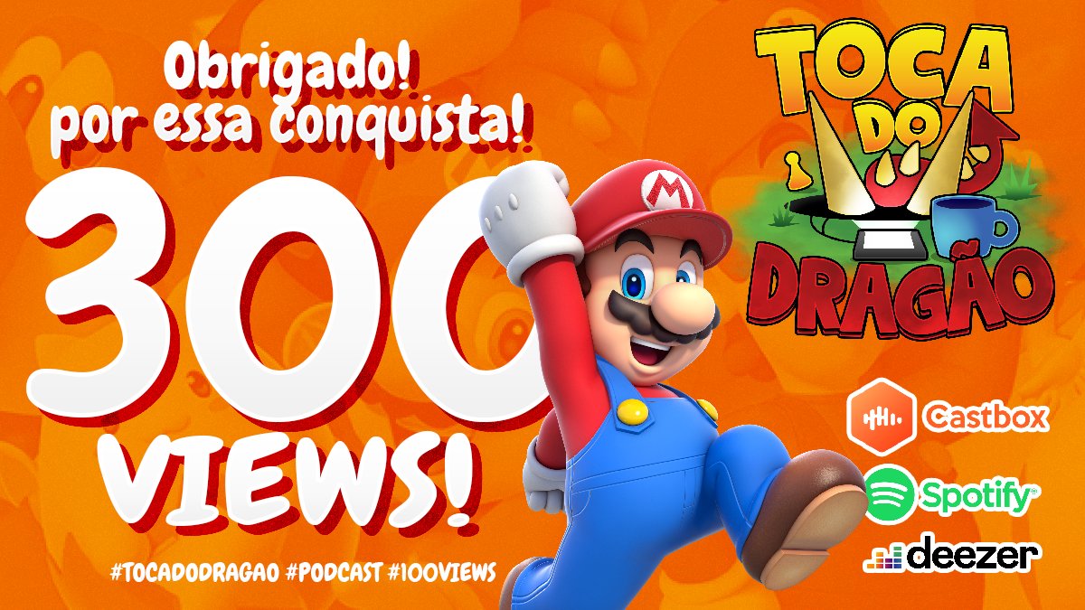 ATocaDoDragao's tweet photo. UHUUUUL! 300 VIEWS de nosso PODCAST! Muito Obrigado a todos nossos inscritos! #300views #TocaDoDragão #Podcast - Inscreva-se no nosso podcast e não perca nenhum episódio! https://t.co/RhL88P0v5G https://t.co/wiZ3P7xK0O