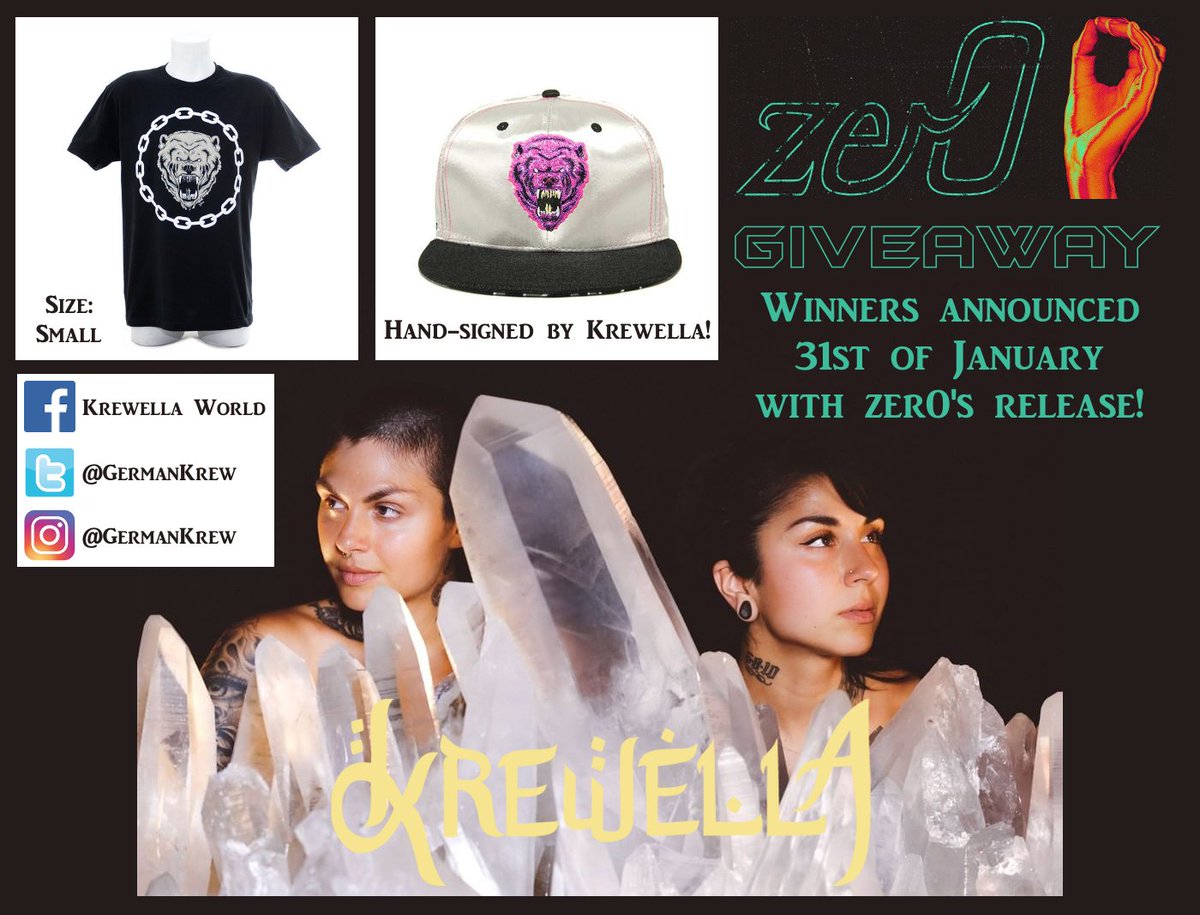 🚨 GIVEAWAY 🚨
Win a signed <a href="/Krewella/">Krewella</a> snapback and T-Shirt! How to enter:
- Follow <a href="/Krewella/">Krewella</a> &amp; <a href="/GermanKrew/">German Krew</a> 
- RT &amp; Like this post
- Reply with which "zer0" song you're most excited for!😍
TWO winners randomly chosen January 31st!
Double your chances here: instagram.com/p/B7L-UvDqP7K/