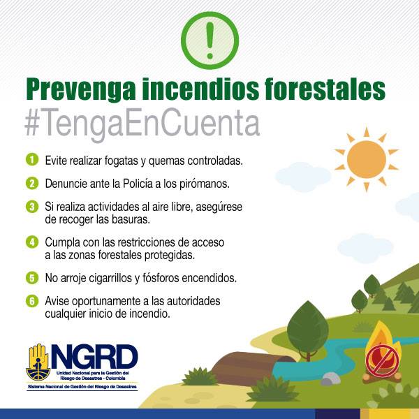 Evitar los #IncendiosForestales es un asunto de #Todos

* Evite realizar fogatas y quemas controladas
* Cumpla con las restricciones de acceso a la #AreasProtegidas
* No arroje colillas de cigarrillo encendidas.
* Avisé Oportunamente a las autoridades cualquier conato de incendio