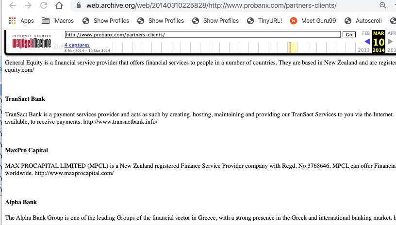 Time permitting ill endevour to post a few tidbits on one of their ahem 'banking clients' every couple of days. One of  #probanx first clients was  #transactbank aka Latvian payment services provider SIA Transact Pro. On face value they appear to be a bonefide payment processor.