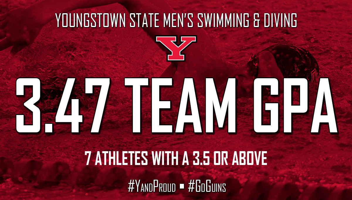 YSUSwimDive's tweet photo. We're extremely proud of our men's program's great work in the classroom during the fall semester! 📚👏 Highlights ⬇️

🔴 Fall semester GPA of 3.47
🔴 Overall GPA of 3.44
🔴 9 of 11 athletes have a cumulative GPA of 3.0 or above

#GoGuins 🐧 https://t.co/dQ692TT70V