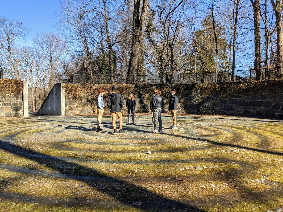 The 9th grade #geometry class spent a great day visiting some local #labyrinths. They were exploring both the math concepts involved as well as how they can improve student wellness and promote #Mindfulness. Thanks <a href="/delartmuseum/">Delaware Art Museum</a>!