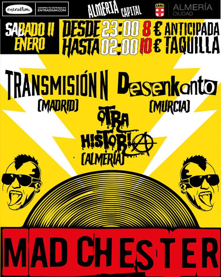 🤘🏻Hoy somos Punk 🤘🏻

<a href="/transmisionN/">Transmisión N</a> / <a href="/Desenkanto/">Desenkanto Rock</a> / #OtraHistoria
Apertura de puertas 23:00
Entradas en taquilla 🔥🔥

Preparad las orejas y el gaznate
🔉🔊🍻🍻